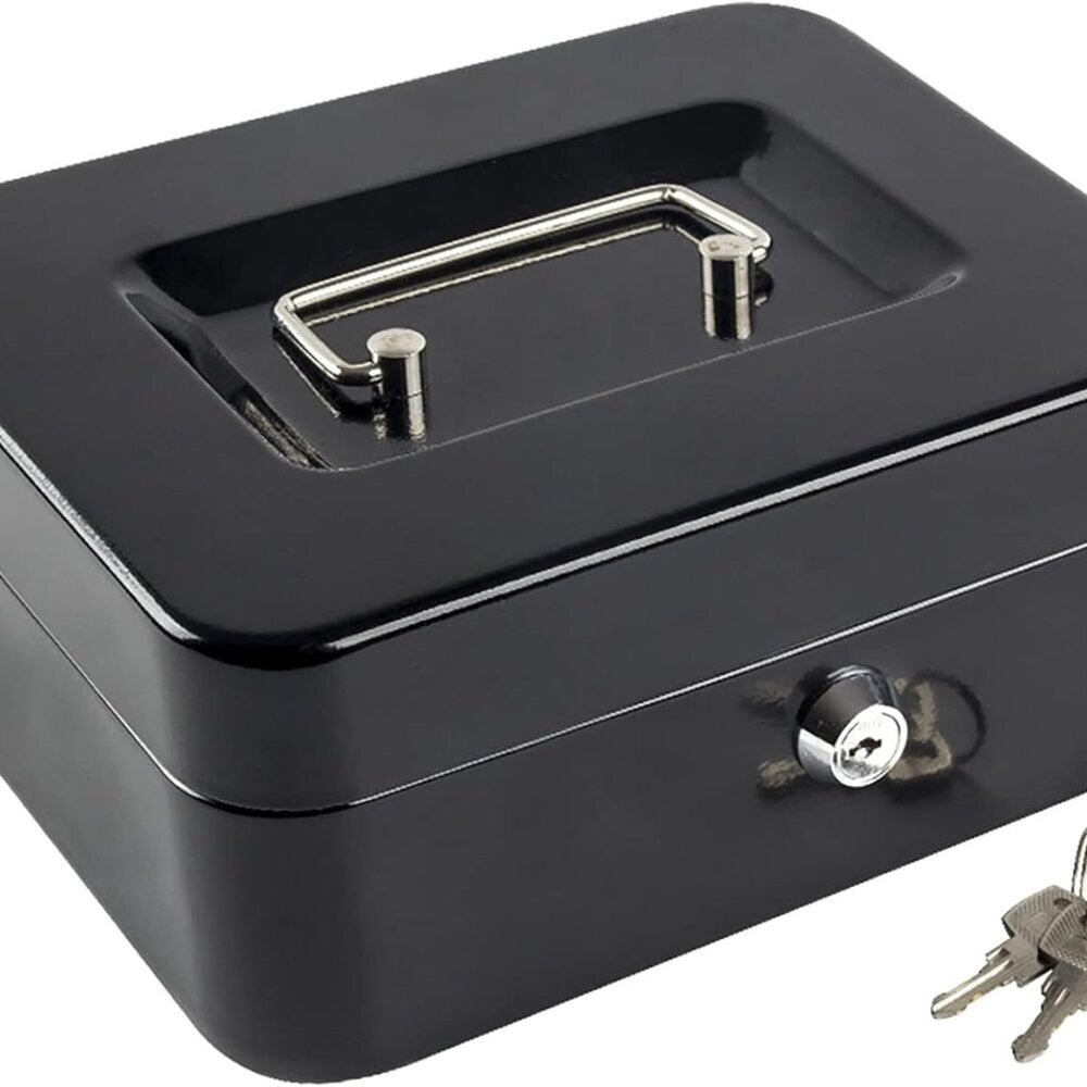 Medium Cash Box with Money Tray,Small Safe Lock Box with Key,Cash Drawer,7.87"x